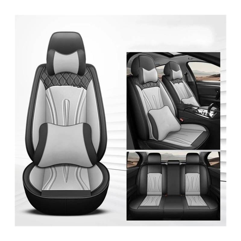 UFITIDU Auto Sitzbezug Für Toyota Für Corolla Für Camry Für Rav4 Auris Für Prius Yalis Avensis Auto Zubehör Protector Universal Set Von 5 Sitz Auto Leder Sitzbezüge Auto Schonbezüge(Black Gray pilow) von UFITIDU