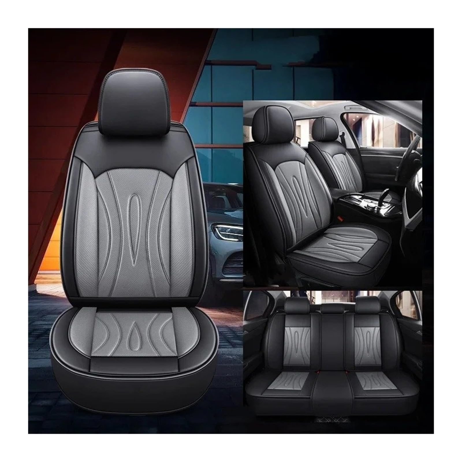 UFITIDU Auto Sitzbezug Für VW Alle Modelle Polo Für Golf Für Tiguan Für Touran Für Jetta CC Interieur Kunstleder Luxus 3D Autositzbezug Geeignet Auto Schonbezüge(Black Gery 5 Seats 1) von UFITIDU