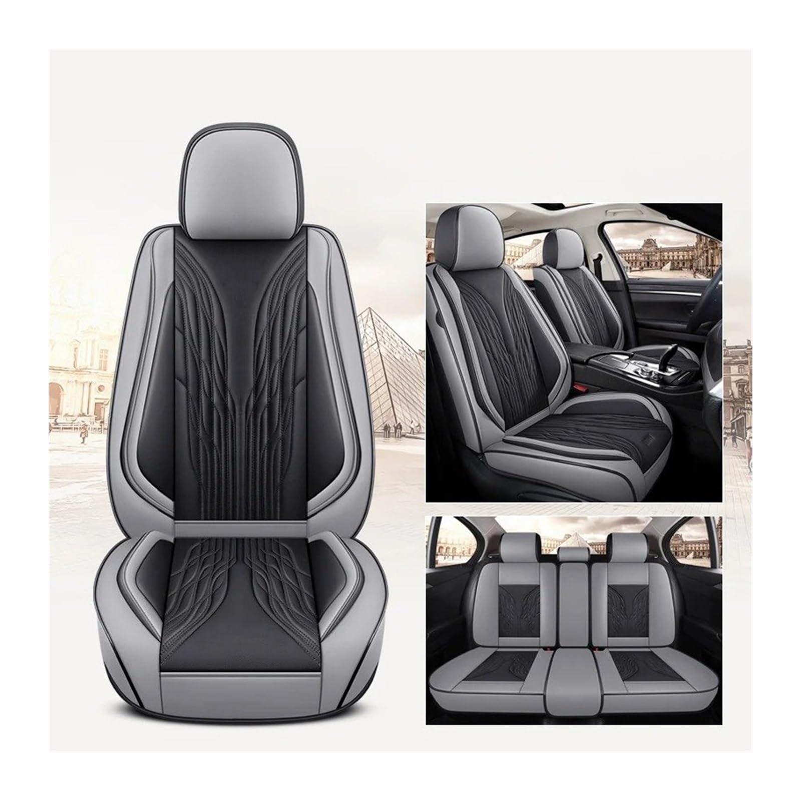 UFITIDU Auto Sitzbezug Für VW Alle Molle Polo Für Golf Für Tiguan Für Touran Für Jetta CC Für Käfer Auto-Styling Universal-Ler-Autositzbezug Auto Schonbezüge(Black Grey) von UFITIDU