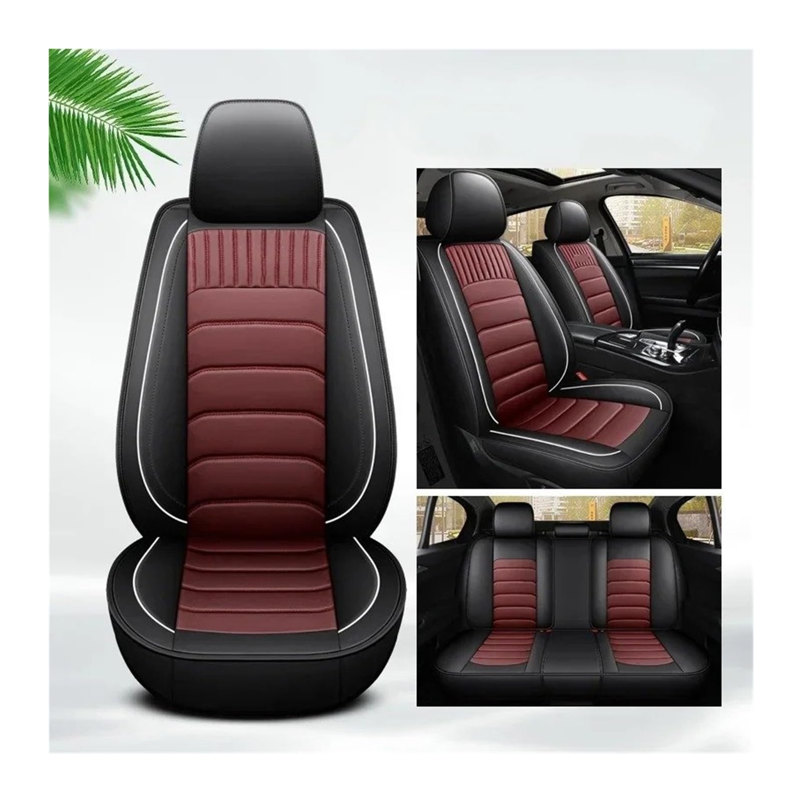 UFITIDU Auto Sitzbezug Für VW Für Tiguan HB20 Autozubehör Innendetails Universal Pu Leder Autositzbezug Auto Schonbezüge(Wine red 5seats1) von UFITIDU