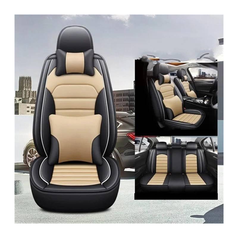 UFITIDU Auto Sitzbezug Pu Leder Für 4 Serie Alle Auto Modelle F32 F33 F36 G22 G23 G26 Universal Stil 3D Auto Sitzbezug Innen Zubehör Auto Schonbezüge(Black beige 5 Seat) von UFITIDU