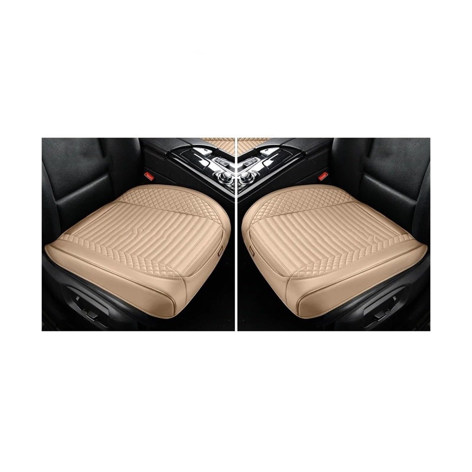 UFITIDU Auto Sitzbezug Universal Anti Slip Auto Stuhl Schutz Abdeckung Voll-Verpackt Auto Sitz Abdeckung Atmungsaktive Loch PU Auto Vordersitz Kissen Auto Schonbezüge(Beige 2pcs) von UFITIDU