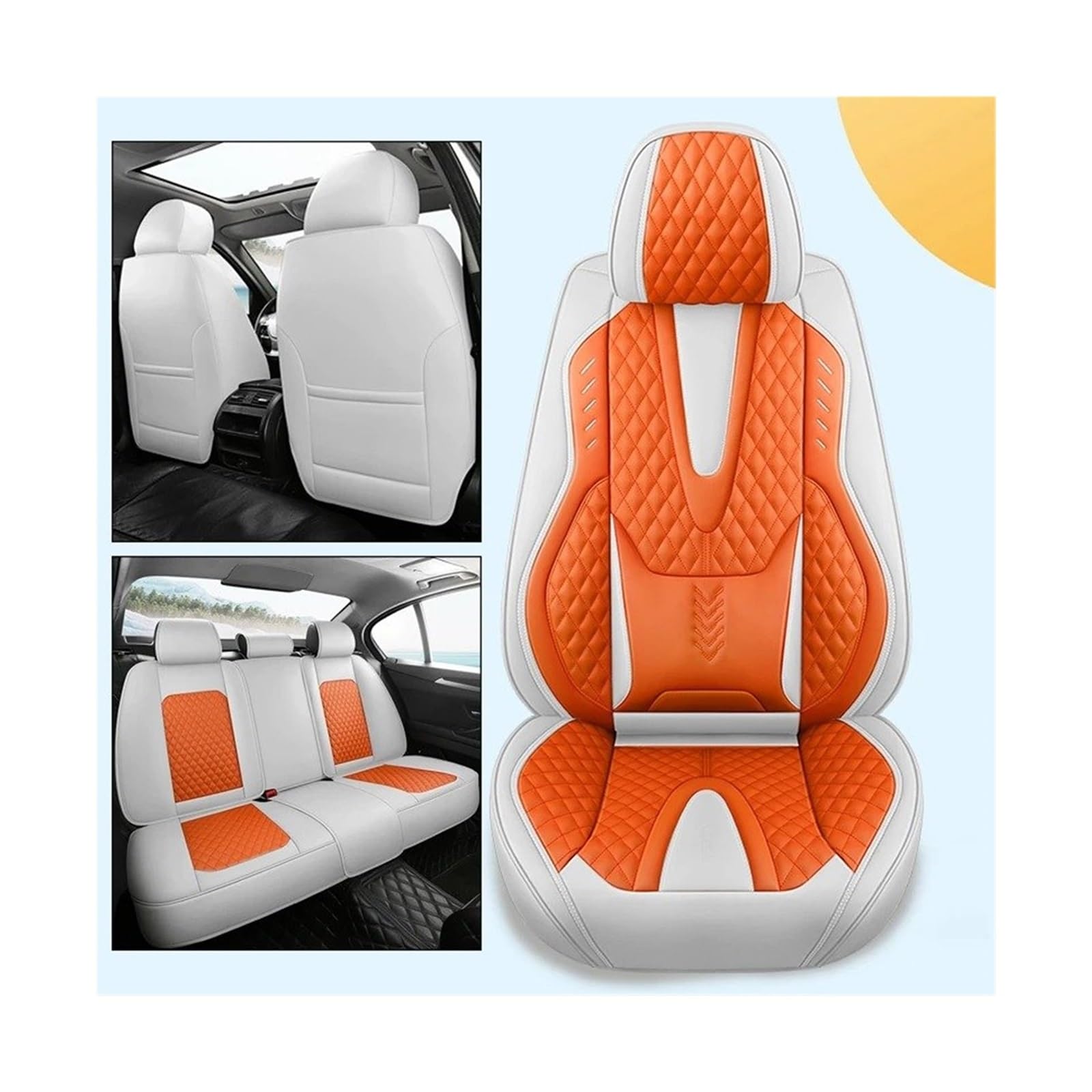 UFITIDU Auto Sitzbezug Universal Für Autositzbezüge, Atmungsaktiv, Wasserdicht, Kunstleder, Für Autos, SUV, LKW, Limousine, Vollsitz, Blau + Weiß Auto Schonbezüge(White orange 01) von UFITIDU