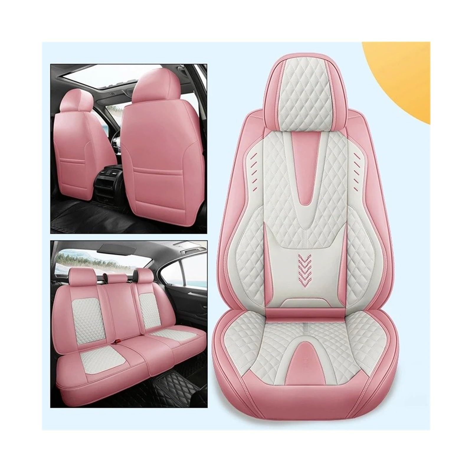 UFITIDU Auto Sitzbezug Universal Für Autositzbezüge, Atmungsaktiv, Wasserdicht, Kunstleder, Für Autos, SUV, LKW, Limousine, Vollsitz, Blau + Weiß Auto Schonbezüge(White pink 01) von UFITIDU