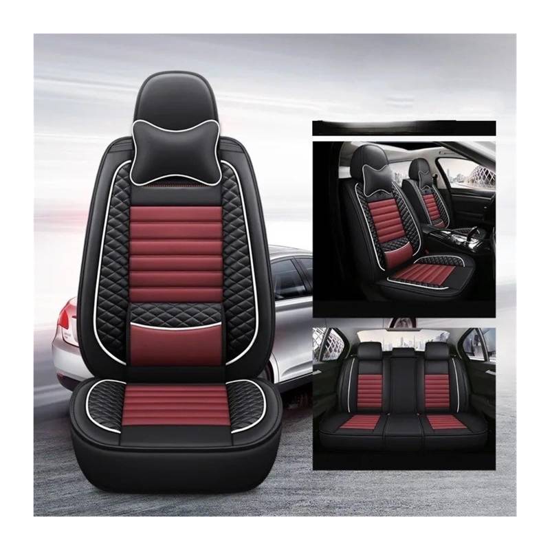 UFITIDU Auto Sitzbezug Universelles Autositzbezug-Set, Ledersitzkissen Vorne Und Hinten, Vollständig Umschlossen, Auto-Innenraum-Verschleißschutz, 5 Sitze Auto Schonbezüge(BlackRed with Pillow) von UFITIDU