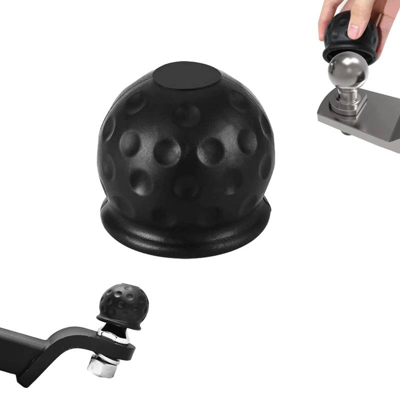 Anhängerkupplung Abdeckung 53 mm Anhängerkupplung Schutzkappe Lustig Gummi Kugelkopf Schwarz Kugelkopfkupplungen in Golfball-Form Hänger Kupplung Kappe für Anhänger PKW LKW RV (schwarz-1) von UGBO