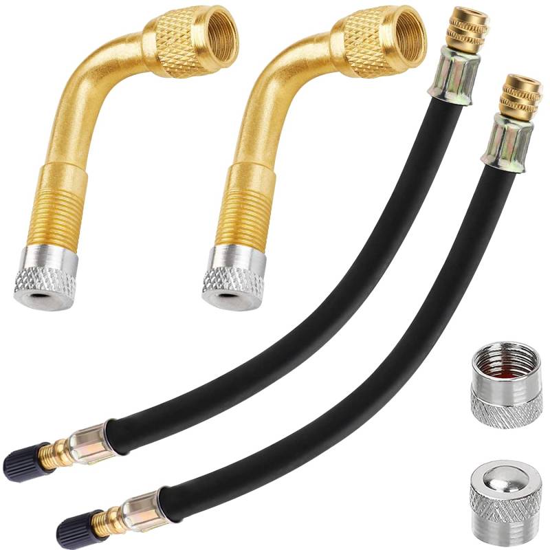 Reifenventil Verlängerung Autoventil Adapter Ventilverlängerung 90 Grad und 215mm Flexible Gummi Reifen Ventil Extender Kupfer Winkelventil Ventiladapter für Auto Motorrad, Rennrad Fahrrad Scooter von UGBO