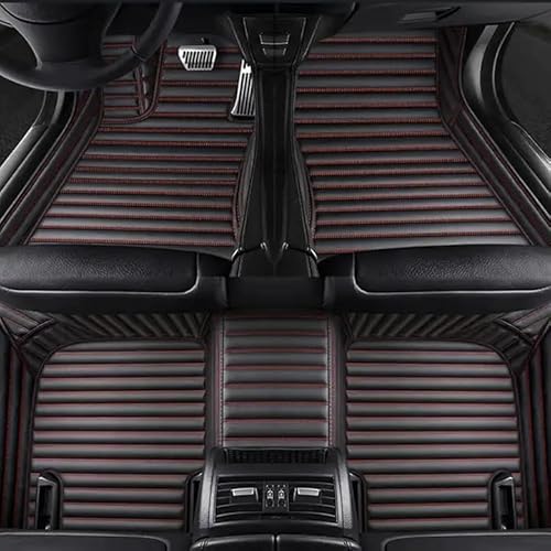 Leder Auto Fußmatten für Porsche Cayenne 9PA/955 92A/958 9YA/PO536,Wasserdicht Tragen Anti Rutsch Auto Boden Pad,Auto Interior Schützen Zubehör,D-Black Red von UGLYAF