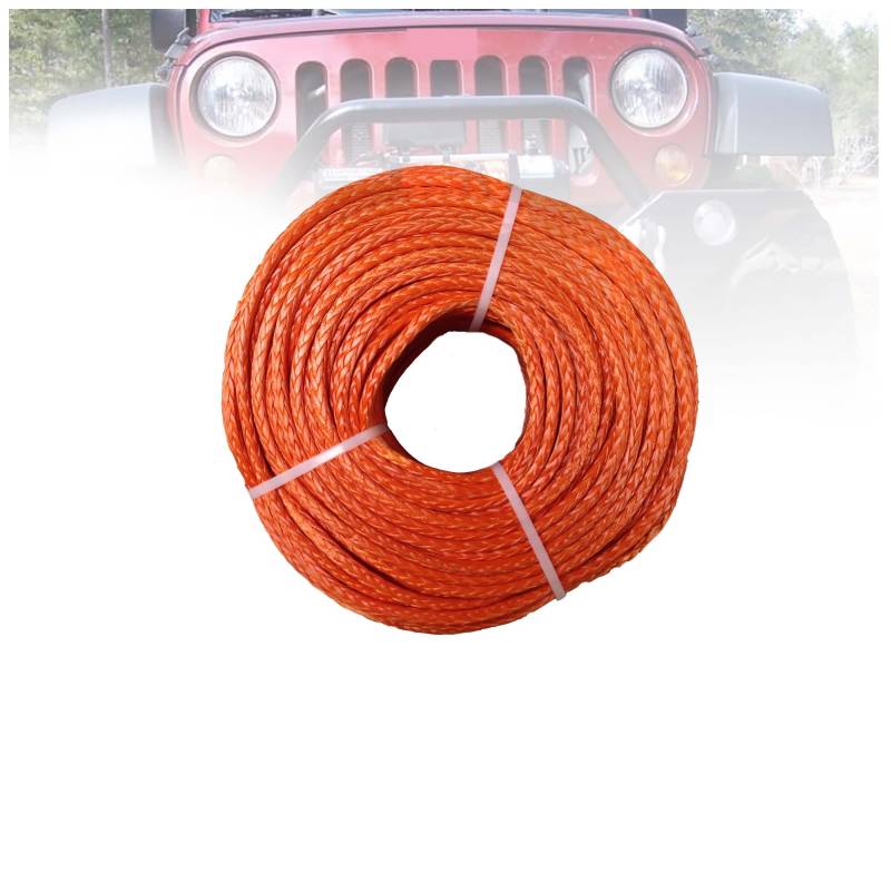 Abschleppseil, 6 mm x 100 m UHMWPE-Windenseil-Schleppleine, ATV-Windenseil-Windenkabel for ATV UTV SUV 4X4 4WD Off-Road,Einfach zu bedienen(Orange) von UHEAL