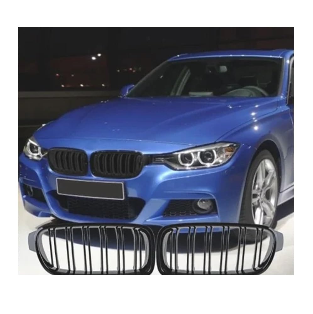 UIBHGVFG Sport Kühlergrill Auto-Frontgrill Für 3er F30 F35 2012–2019, Ersatz-Frontstoßstange, 1 Paar, Schwarz Lamellen Kühlergrill von UIBHGVFG