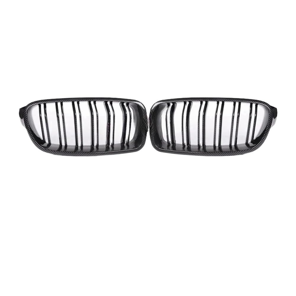 UIBHGVFG Sport Kühlergrill Für 3er F30 F31 F35 320i 325i 328i Front-Sportgrill, Glänzend Schwarzer Kohlefaser-Doppellamellen-Frontgrill Lamellen Kühlergrill von UIBHGVFG