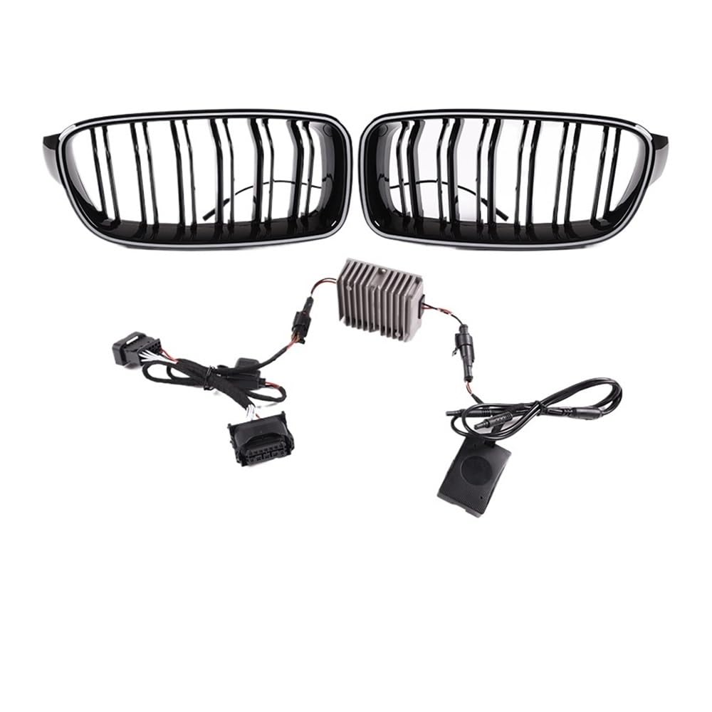 UIBHGVFG Sport Kühlergrill Für 3er F30 F35 2013–2019, Glänzend Schwarze Kühlergrill-Modifikation, Doppellinien-Grill, Doppelsteg-Grill Lamellen Kühlergrill von UIBHGVFG