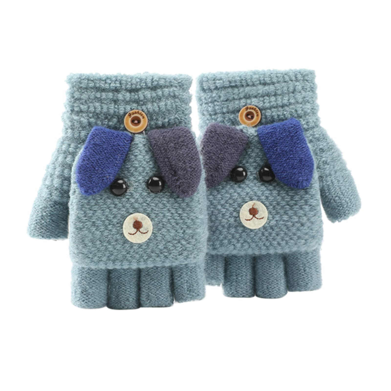 UIFLQXX Weiche Strickhandschuhe für Kleinkinder, Babys, Jungen, Mädchen, Winter, warm, gestrickt, fingerlose Fäustlinge, Kinderhandschuhe, Mädchen (Blau, Einheitsgröße) von UIFLQXX