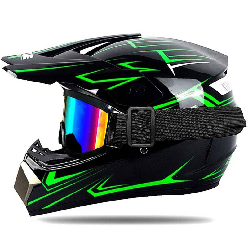 Motocross-Kind-Kinder Helm D.O.T Zertifizierung Jugend Quad Crash-DH Full Face Off Road Downhill Dirt Bike MX ATV Motorradhelm Für Jungen-Mädchen,Grün,L(56~57cm) von UIGJIOG