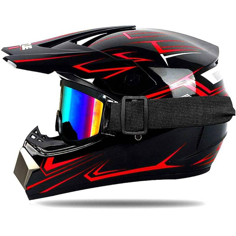 Motocross-Kind-Kinder Helm D.O.T Zertifizierung Jugend Quad Crash-DH Full Face Off Road Downhill Dirt Bike MX ATV Motorradhelm Für Jungen-Mädchen,Rot,L(56~57cm) von UIGJIOG