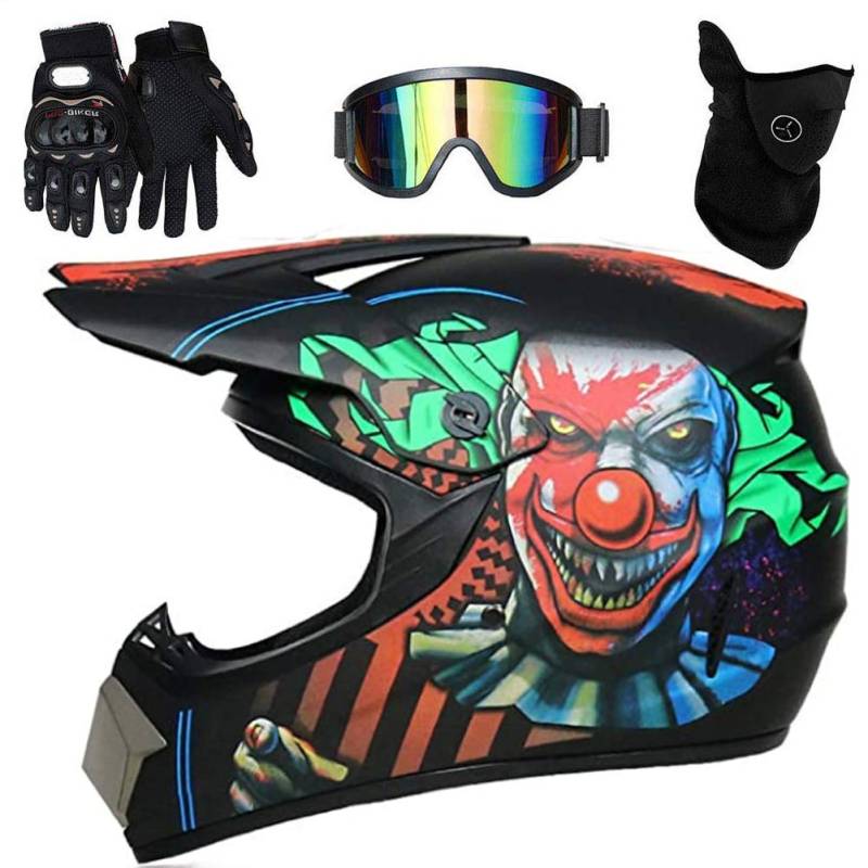 UIGJIOG Motocross Helm mit Brillen Maske Handschuhe, Herren Damen Motorrad-Helm Off-Road Downhill-Enduro-Helm-ATV-MTB-BMX Dirt Bikes Quad Motorräder Full-Face Schutz-Helm,P,L(56~57cm) von UIGJIOG