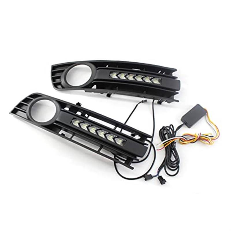 UJMOK 1 Paar Auto Frontstoßstange Nebelscheinwerfer Abdeckung Gitter Fließende LED DRL Tagfahrlicht Blinker Lampe Mesh Grill für A4 B6 2001-2005 Nebelscheinwerfer Baugruppen Nebelscheinwerfer Gitter von UJMOK