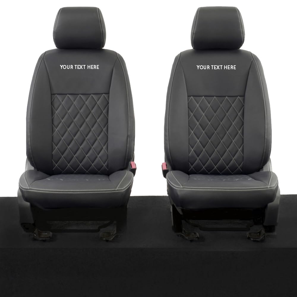 Passend für Ford Ranger Wildtrak Sitzbezüge (2016–2023) Inc., Stickerei vorne, Kunstleder (Stichstil: weißer Einzel-Bentley-Stich, mit personalisierter Stickerei) von UK Custom Covers