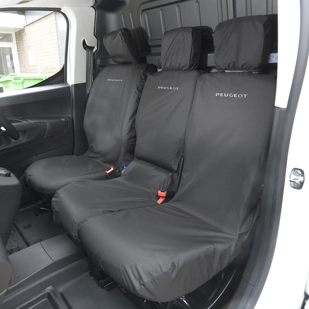 UK Custom Covers Kompatibel mit Peugeot Partner bestickten Sitzbezügen ab 2008 – wählen Sie unten die Sitzkonfiguration – maßgeschneidert, wasserdicht von UK Custom Covers