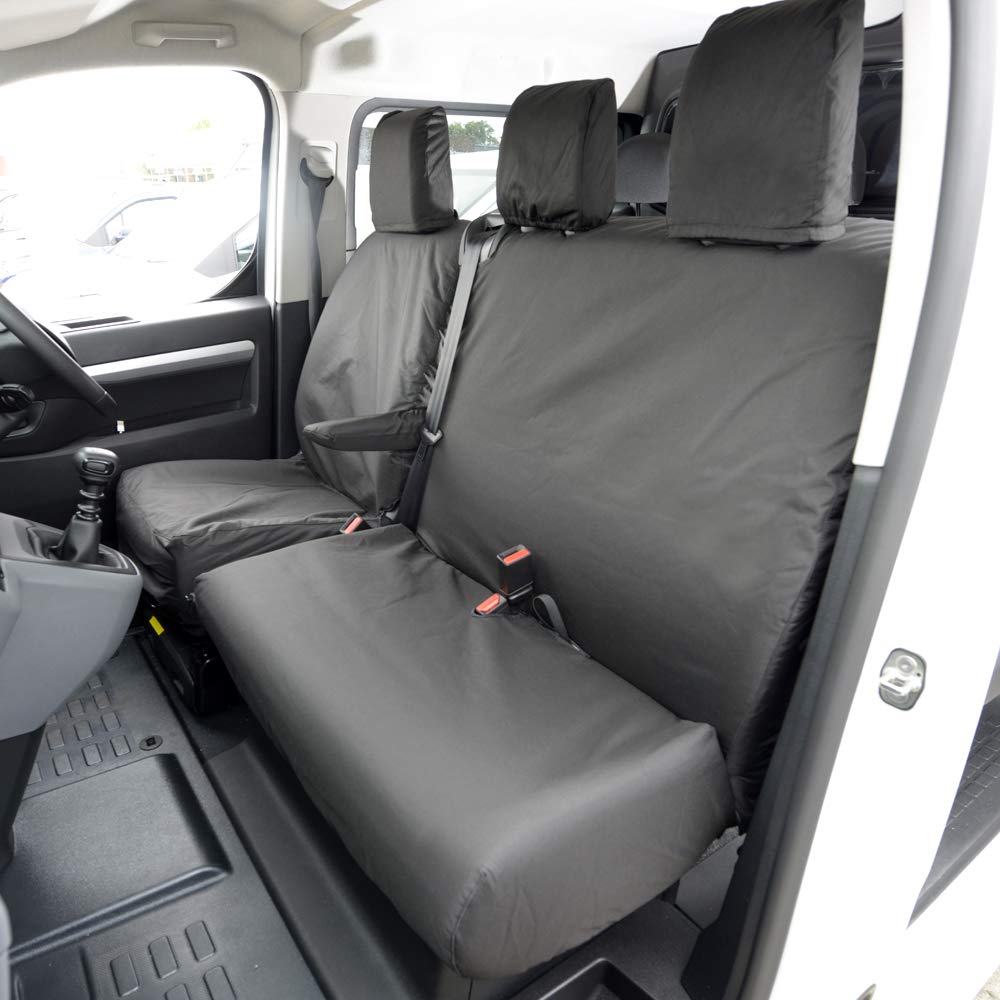 UK Custom Covers Passend für Fiat Scudo (ab 2022) Sitzbezüge mit Stickerei vorne und hinten, wasserdicht, einfach zu installieren (keine kundenspezifische Stickerei, Einzel-/Doppelpack, kein von UK Custom Covers