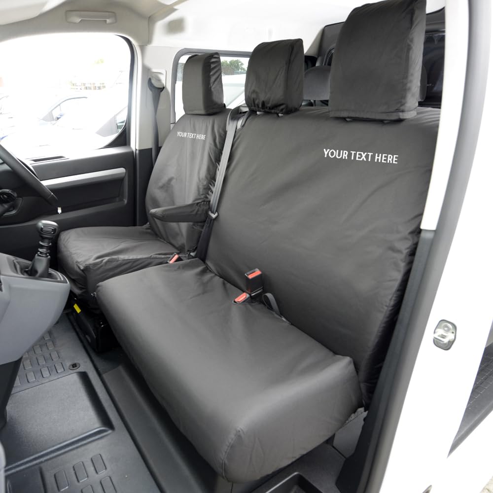 UK Custom Covers Passend für Fiat Scudo Sitzbezüge (ab 2022) Inc. Stickerei vorne und hinten, wasserdicht, einfach zu montieren (mit personalisierter Stickerei, Einzel-/Doppelbett ohne ausziehbare von UK Custom Covers