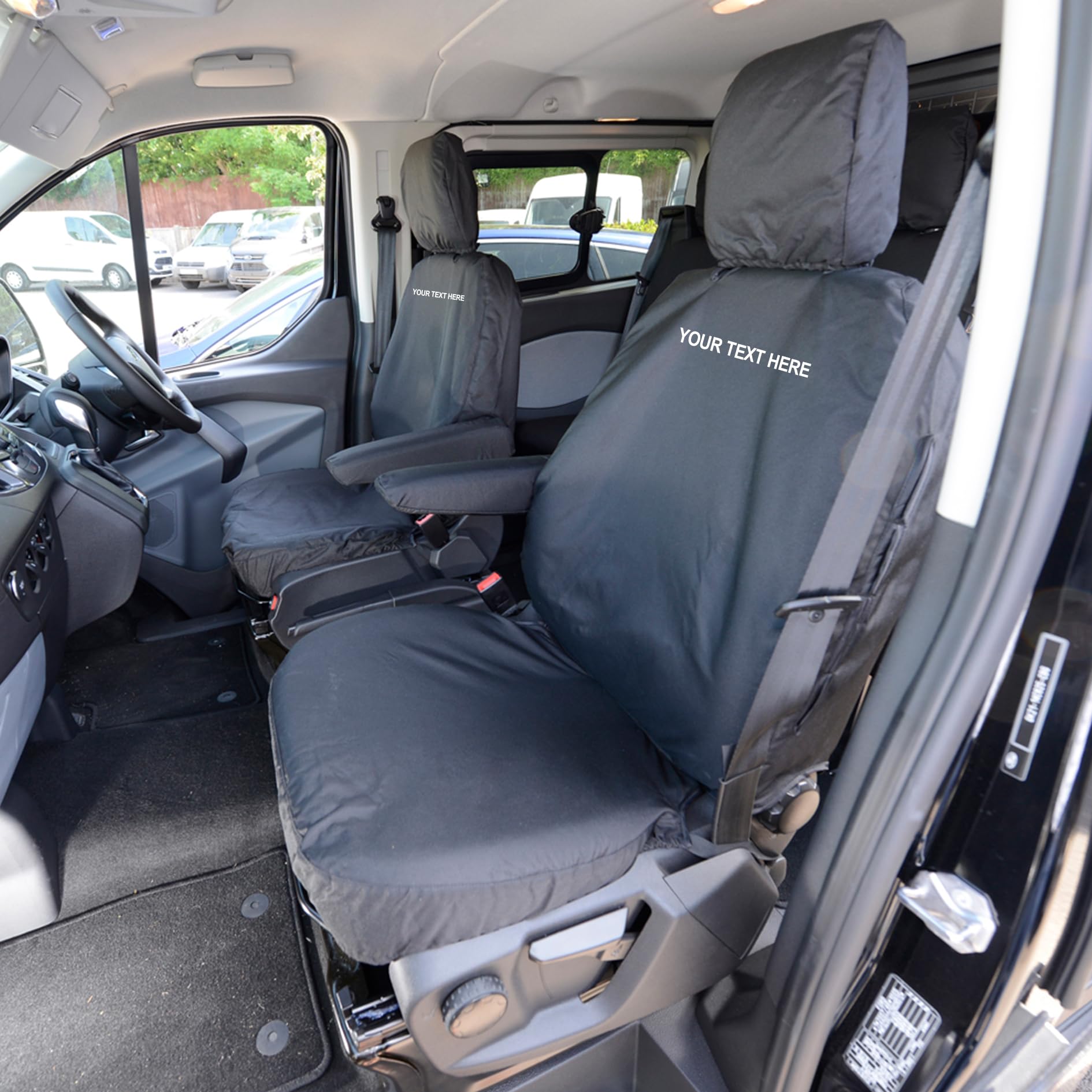 UK Custom Covers Passend für Ford Transit Custom (ab 2013), maßgeschneiderte, wasserdichte Vordersitzbezüge mit Stickerei (Einzelbett/Einzelbett) von UK Custom Covers