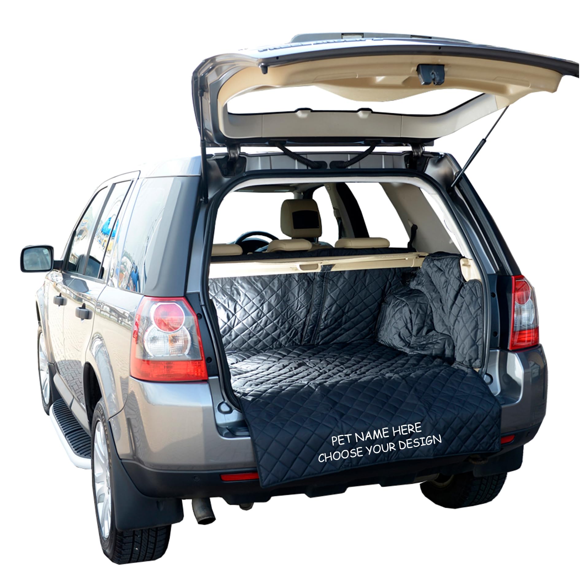 UK Custom Covers Passend für Land Rover Freelander 2 (2006–2015) gesteppte Kofferraumwanne, schwarz, inkl. personalisierter Stickerei – QBL215B-EM von UK Custom Covers