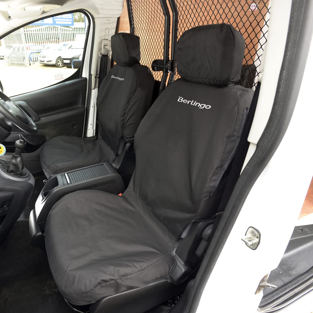 UK Custom Covers SC195BAD17EM Vordersitzbezüge mit "Berlingo"-Stickerei, für Citroen Berlingo (2008-2018), Schwarz von UK Custom Covers