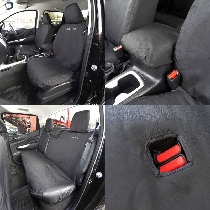 UK Custom Covers SC242B-243BAD8EM Sitzbezüge für Vorder- und Rücksitze, mit Navara-Stickerei, für Nissan Navara NP300 (ab 2016), Schwarz von UK Custom Covers