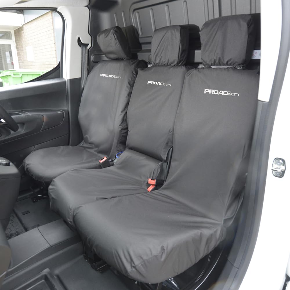 UK Custom Covers SC403BAD37EM Vordersitzbezüge mit Stickerei "Proace City", für Toyota Proace City (ab 2019), Schwarz von UK Custom Covers