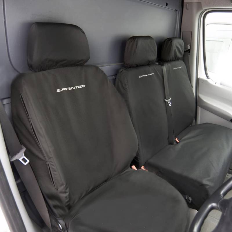 UK Custom Covers SC415BAD7EM Vordersitzbezüge mit "Sprinter"-Stickerei für Mercedes Sprinter (ab 2018), Schwarz von UK Custom Covers