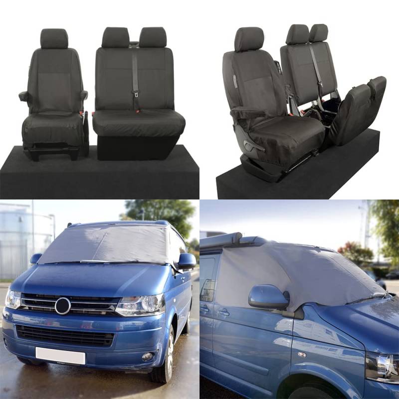 UK Custom Covers SW118GREY-SC103B Maßgeschneidert Schwerlast Wasserdicht Vorne Seat Bezüge (Schwarz) & Screen Wrap (Grau) von UK Custom Covers