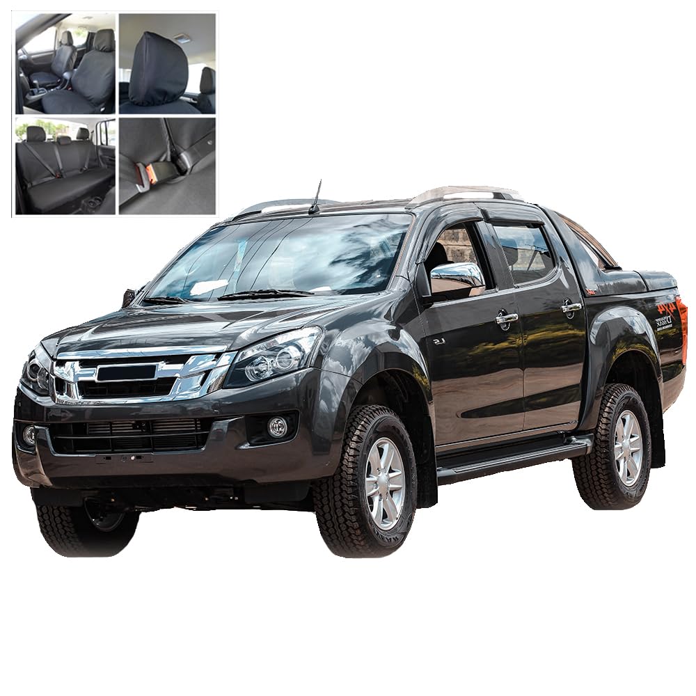 UK Custom Covers TRADE129B-815B maßgeschneiderte Sitzbezüge für Vorder- und Rücksitze, passend für Isuzu D Max (2012–2021), Schwarz von UK Custom Covers