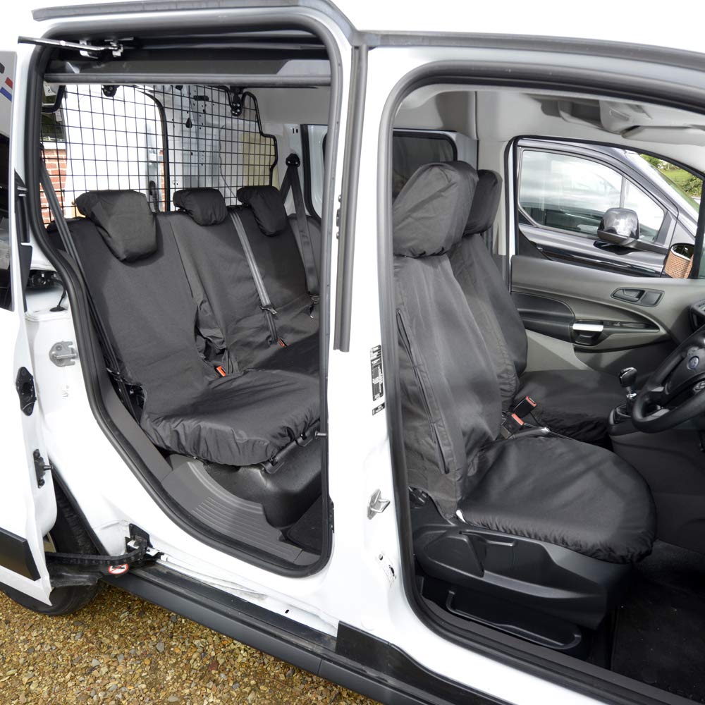 UK Custom Covers TRADE426B-427B maßgeschneiderte Sitzbezüge für Vorder- und Rücksitze, kompatibel mit Ford Transit Connect (ab 2018), Schwarz von UK Custom Covers