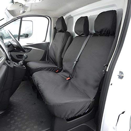 UK MaÃŸgefertigt Bezüge SC296BAD3EM MaÃŸgeschneidert Schwerlast Wasserdicht Vorne Seat Bezüge (Nein Split Beifahrer Seat) Schwarz - Inklusive Stickerei - Passend Für FIAT Talento Van 2016 Ab von UK Custom Covers