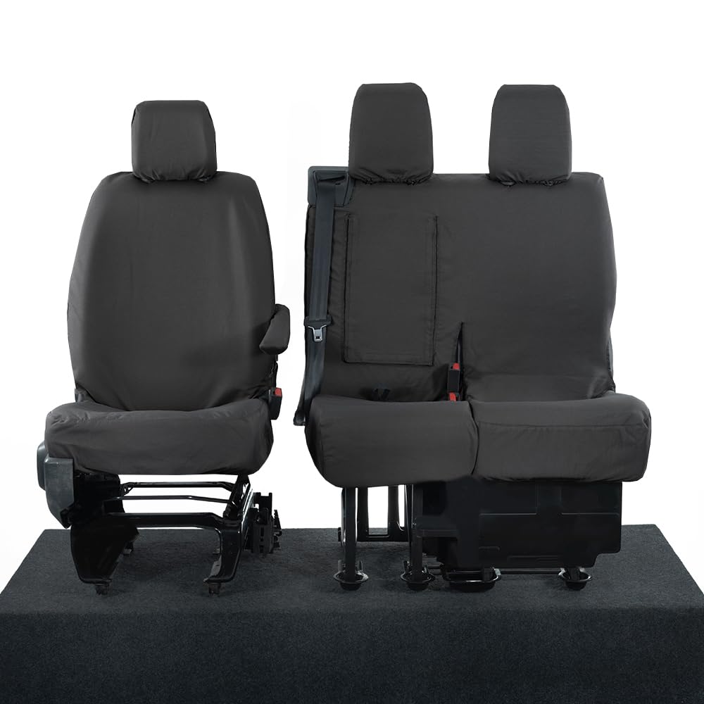 UK Maßgefertigt Bezüge SC294BAD17EM Maßgeschneidert Schwerlast Wasserdicht Vorne Seat Bezüge (Mit Split Beifahrer Seat) Schwarz - Inklusive Stickerei - Passend Für Opel Vivaro 2019 Ab von UK Custom Covers