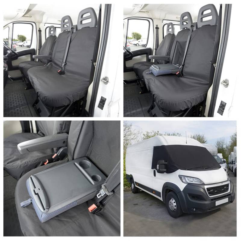 UK Maßgefertigt Bezüge SW373BLACK-SC380BAD2 Maßgeschneidert Schwerlast Wasserdicht Vorne Seat Bezüge & Screen Wrap - Schwarz von UK Custom Covers