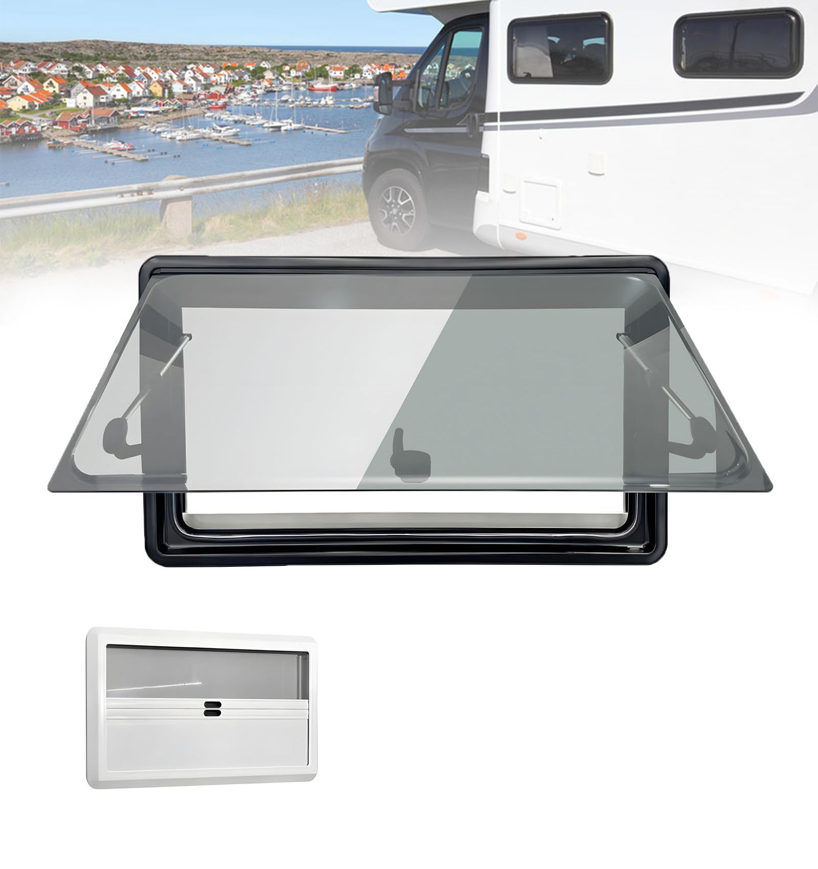 Wohnmobil Fenster Wohnwagen Fenster - Ausstellfenster Camper Wohnmobilfenster Externes Push Fenster mit Integriertem Rollo und Fliegengitter für Alle Arten von Fahrzeugen (1100x550mm) von UKETO