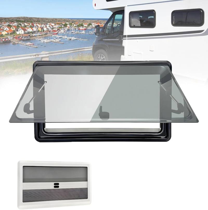 Wohnwagen Fenster Sonnenschutz Wohnmobil Fenster - Ausstellfenster Camper Wohnmobilfenster Externes Push Fenster mit Integriertem Rollo und Fliegengitter für Alle Arten von Fahrzeugen (1450x550mm) von UKETO