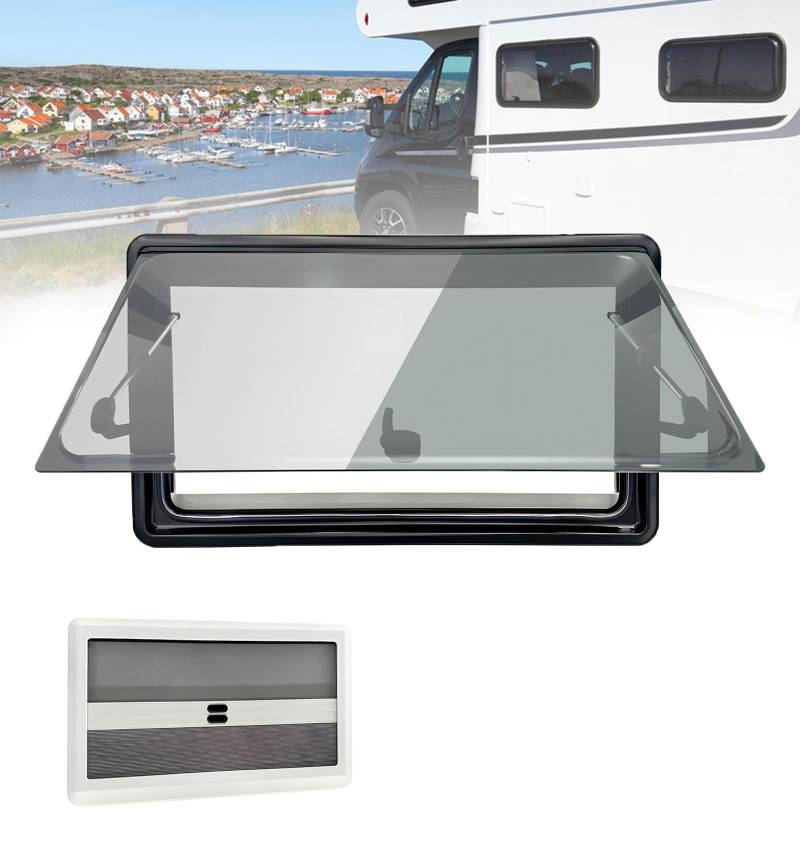 Wohnwagen Fenster Wohnmobil Fenster - Ausstellfenster Camper Wohnmobilfenster Externes Push Fenster mit Integriertem Rollo und Fliegengitter für Alle Arten von Fahrzeugen (1100x550mm) von UKETO