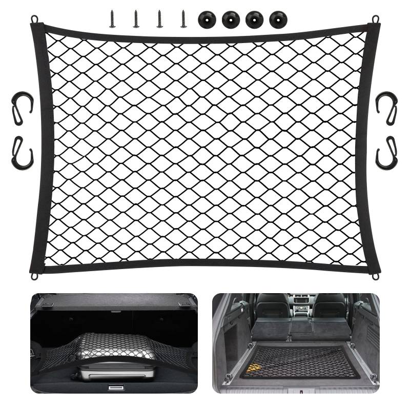 UKOFEW Kofferraumnetz fürs Auto, Auto Netz Organizer, Elastisch Kofferraum Netz für Auto mit Haken, Elastisch Schwarz, für Die Meisten Autos (80x60CM) von UKOFEW