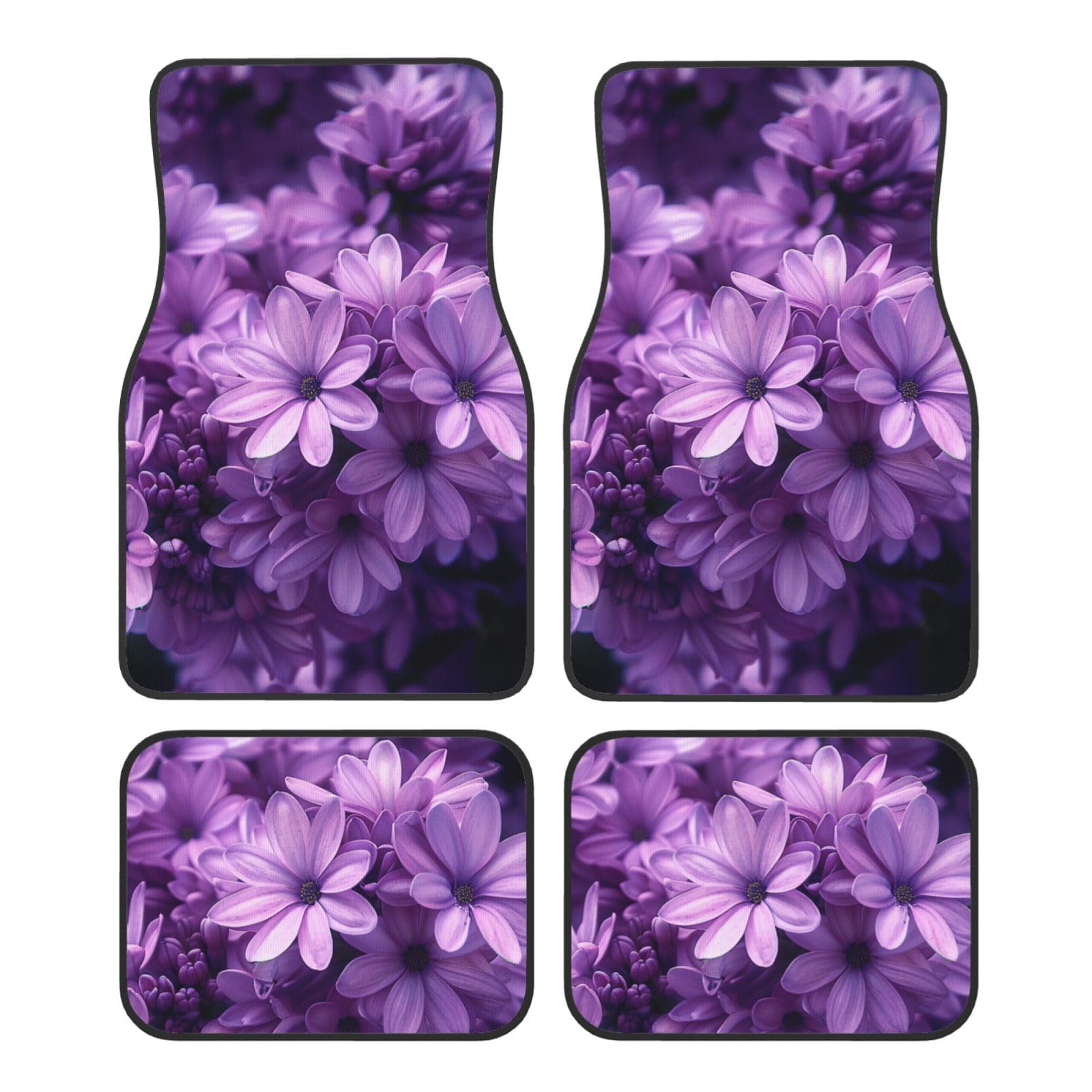 Blooming Purple Flowers Printed Car Foot Mat 4 Piece - Anti Slip Crystal Velvet Automotive Floor Mats for Most Cars SUV Trucks, Universal Full Set Vehicle Carpet von ULKMFFCF