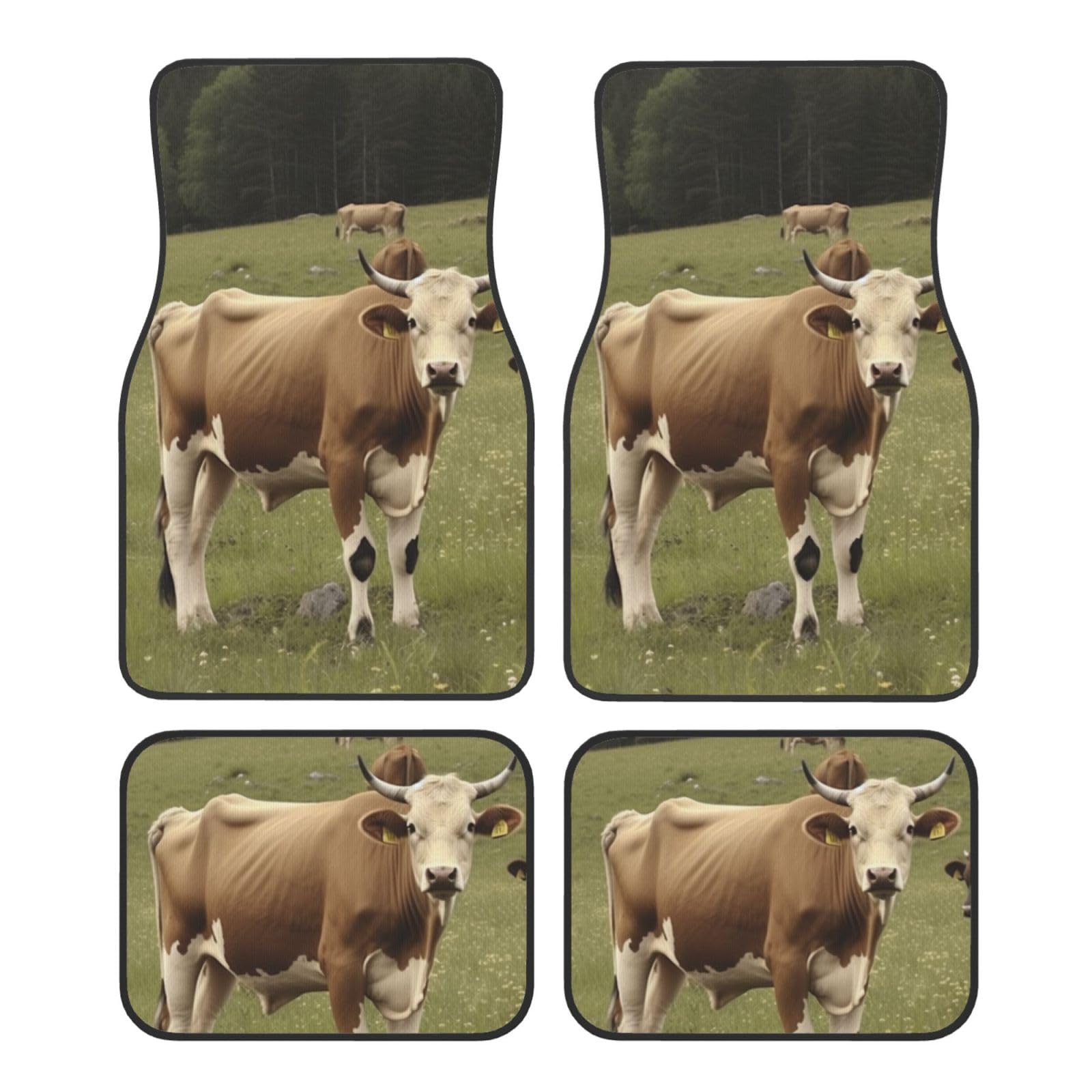 Farm Brown Cow Printed Car Foot Mat 4 Piece - Anti Slip Crystal Velvet Automotive Floor Mats for Most Cars SUV Trucks, Universal Full Set Vehicle Carpet von ULKMFFCF