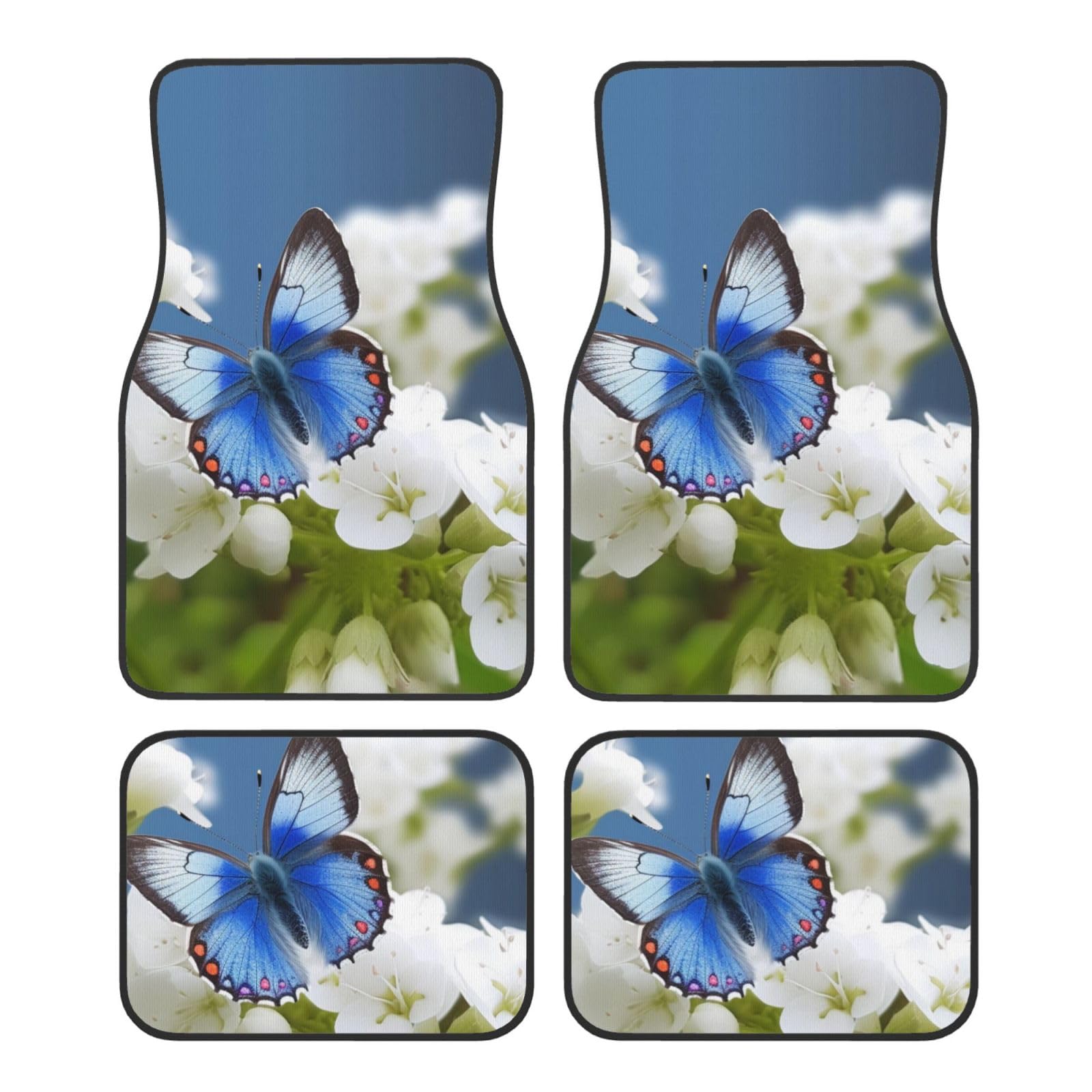 Flower and Blue Butterfly Printed Car Foot Mat 4 Piece - Anti Slip Crystal Velvet Automotive Floor Mats for Most Cars SUV Trucks, Universal Full Set Vehicle Carpet von ULKMFFCF