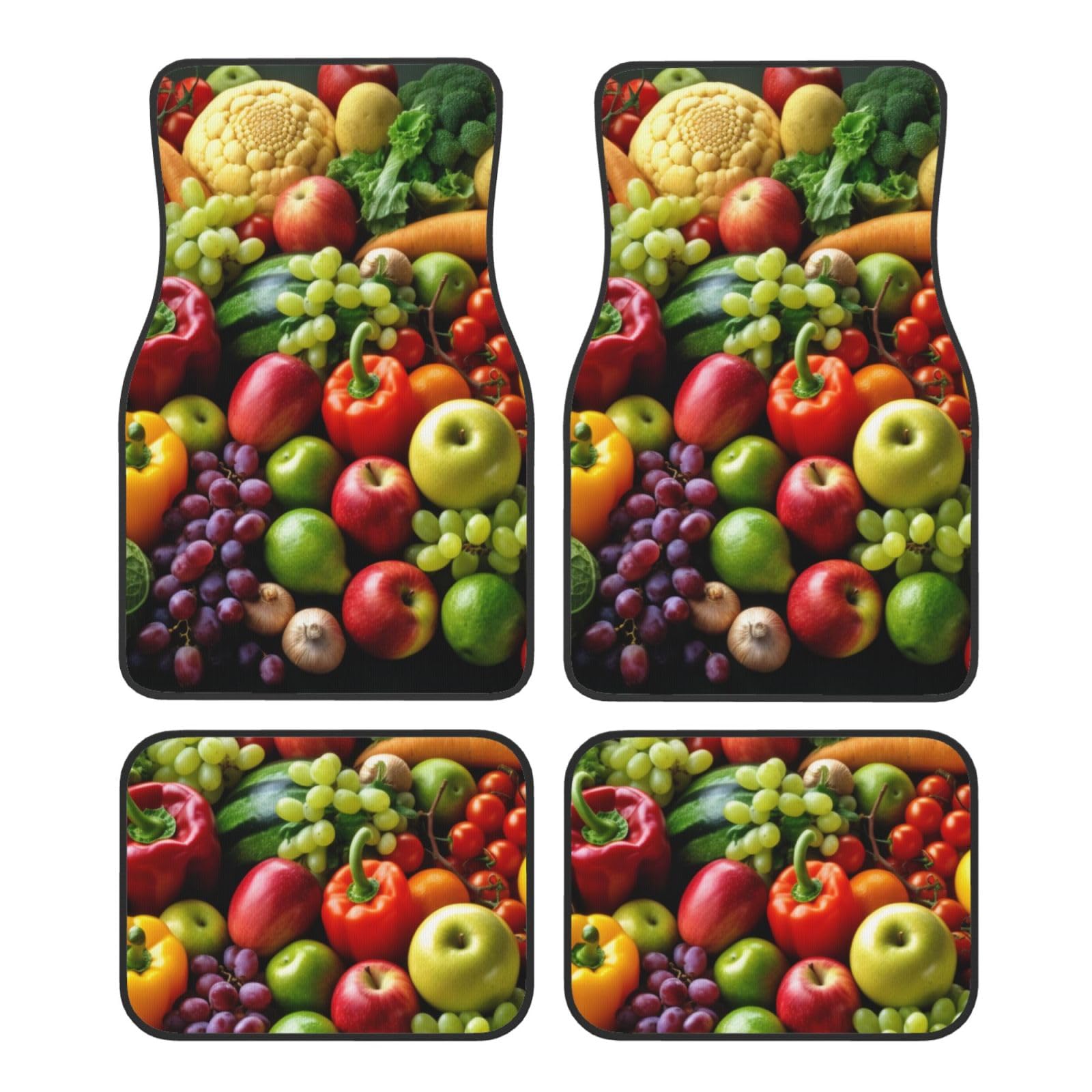 Fresh Fruits and Vegetables Printed Car Foot Mat 4 Piece - Anti Slip Crystal Velvet Automotive Floor Mats for Most Cars SUV Trucks, Universal Full Set Vehicle Carpet von ULKMFFCF