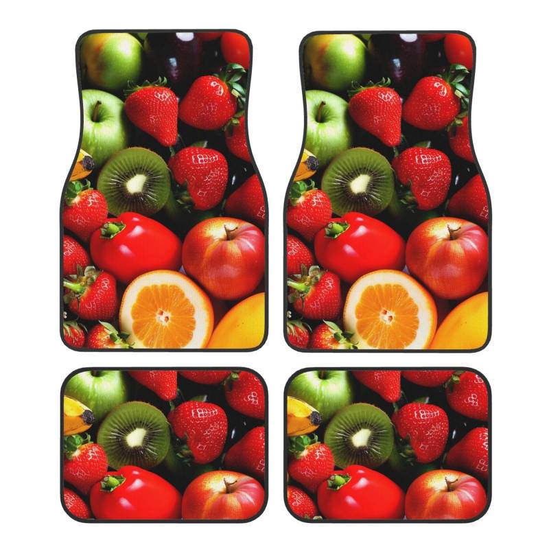 Fresh Fruits and Vegetables Printed Car Foot Mat 4 Piece - Anti Slip Crystal Velvet Automotive Floor Mats for Most Cars SUV Trucks, Universal Full Set Vehicle Carpet von ULKMFFCF