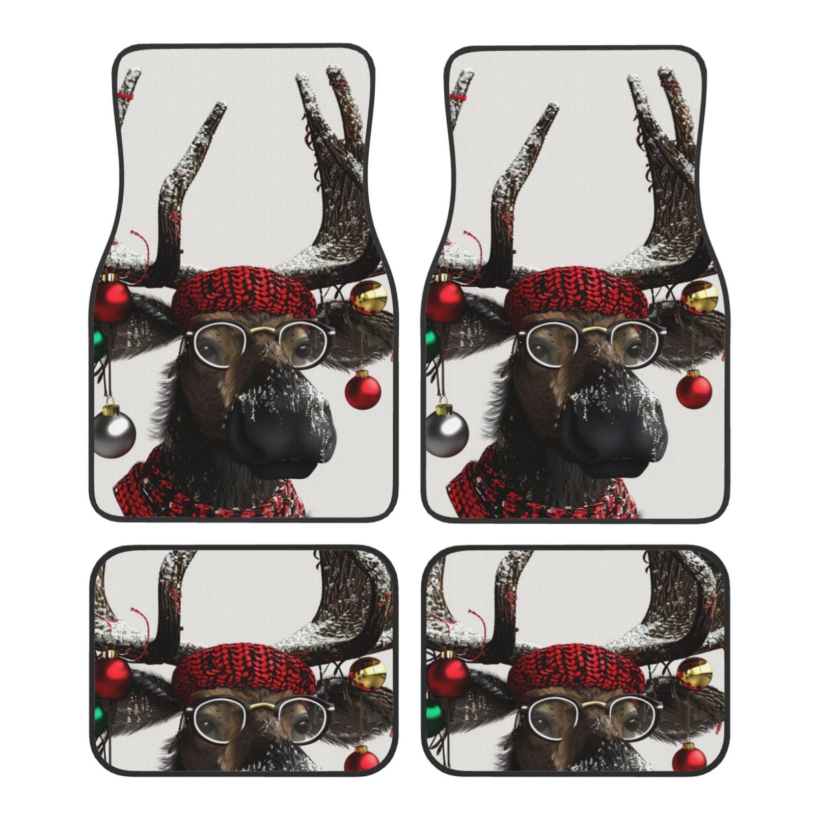 Funny Christmas Elch Printed Car Foot Mat 4 Piece - Anti Slip Crystal Velvet Automotive Floor Mats for Most Cars SUV Trucks, Universal Full Set Vehicle Carpet von ULKMFFCF