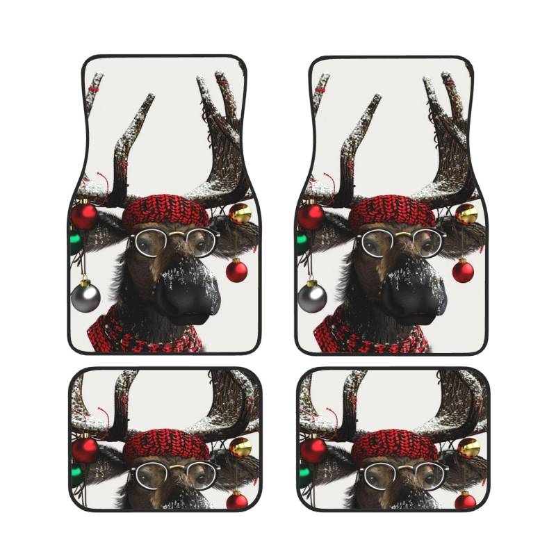 Funny Christmas Elch Printed Car Foot Mat 4 Piece - Anti Slip Rubber Automotive Floor Mats for Most Cars SUV Trucks, Universal Full Set Vehicle Carpet von ULKMFFCF