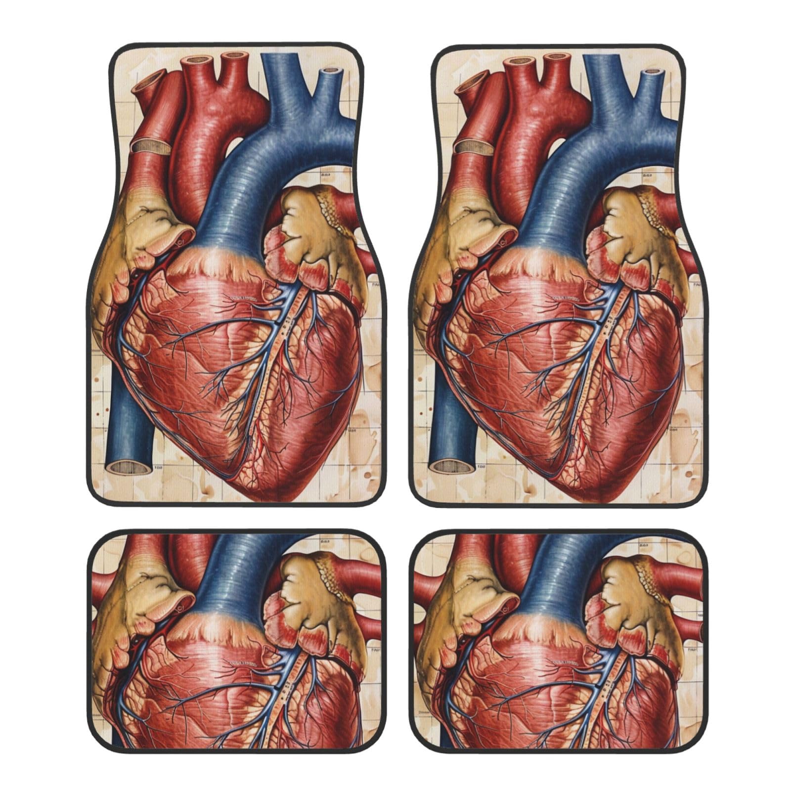 Human Anatomy Heart Chart Printed Car Foot Mat 4 Piece - Anti Slip Crystal Velvet Automotive Floor Mats for Most Cars SUV Trucks, Universal Full Set Vehicle Carpet von ULKMFFCF