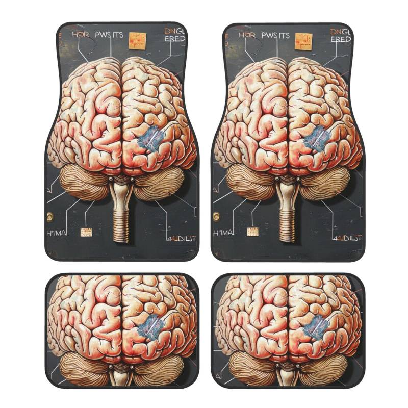 Human Brain Printed Car Foot Mat 4 Piece - Anti Slip Crystal Velvet Automotive Floor Mats for Most Cars SUV Trucks, Universal Full Set Vehicle Carpet von ULKMFFCF